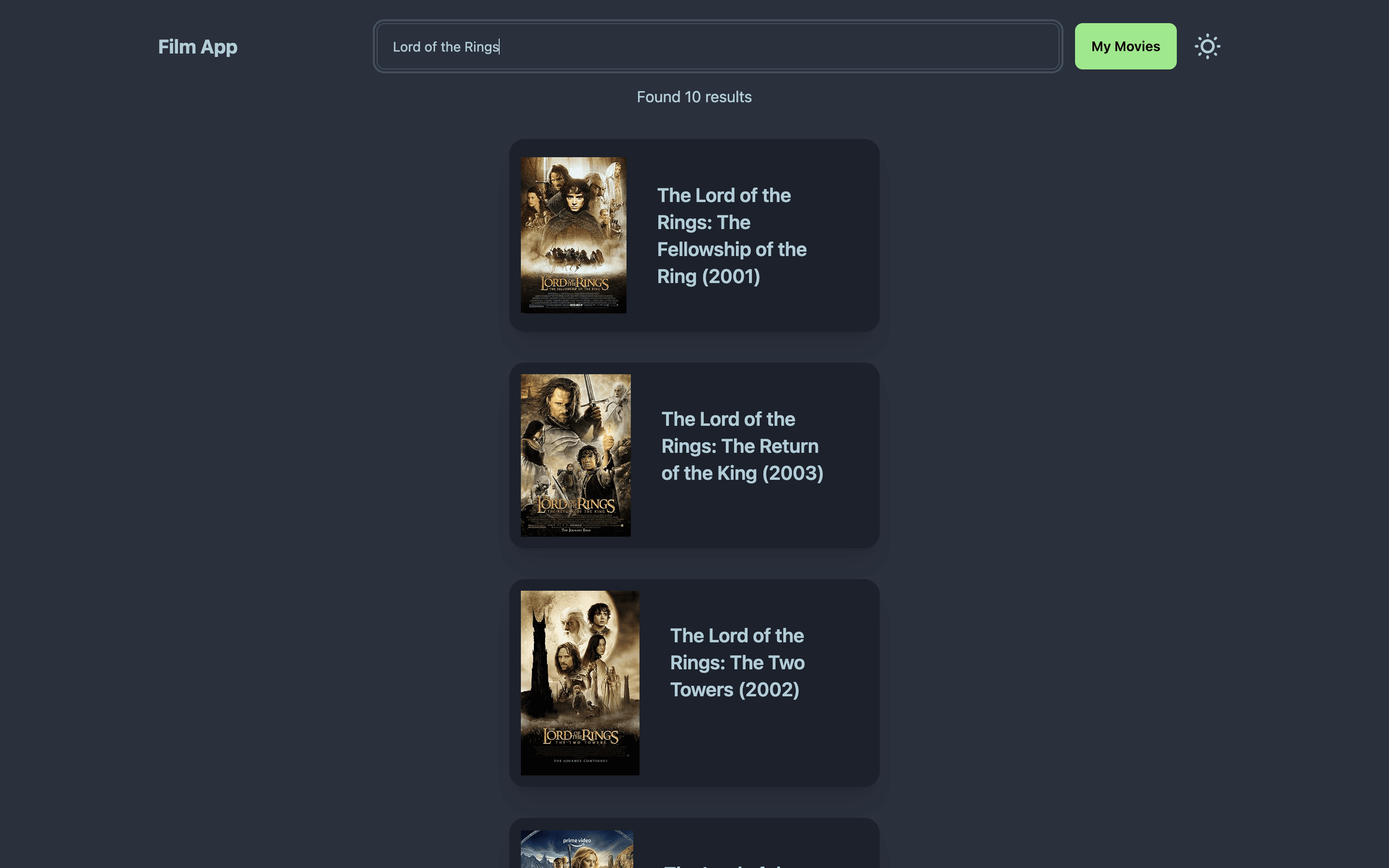 Screenshot of the Film App project.